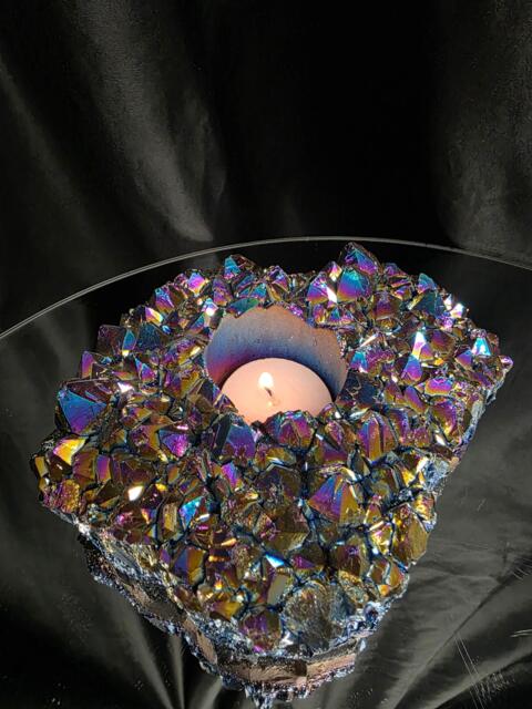 Rainbow Quartz Candle No. 1 Aura, Titanium, Point, Cluster, Gemstone Tealight Holder 1.006G H5.5xw16xd12.5cm - image 1