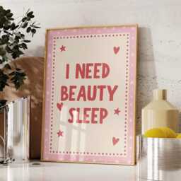 I Need Beauty Sleep Wall Art, Pink Girly Bedroom Print, Cute Aesthetic Quote Poster, Teen Girl Room Decor, Lover Gift, Above Bed Art - thumbnail 2
