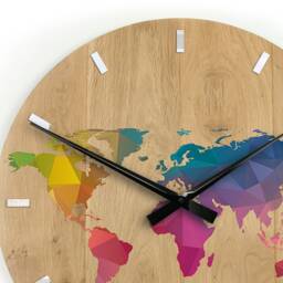Large Wall Clock -Oak 19.29 in - World Map Clock Wood Colorfull Modern Geometric Wall Art -Unique - thumbnail 3