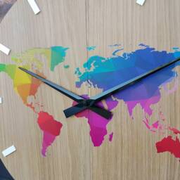 Large Wall Clock -Oak 19.29 in - World Map Clock Wood Colorfull Modern Geometric Wall Art -Unique - thumbnail 4