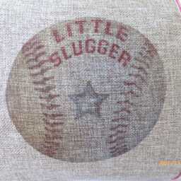 Little Slugger Baseball Pillow Red French Ticking & Burlap - thumbnail 3
