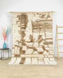 Abstract Brown Block Rug - Large Area Handmade Berber Shag Modern Artistic Decor Custom Geometric Wool Carpet - thumbnail 1