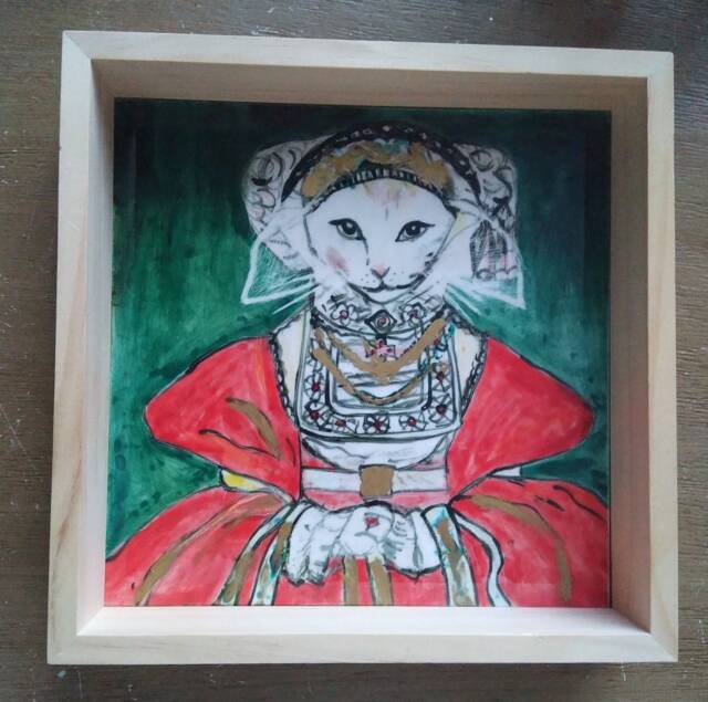 Handpainted Royal Cat Ceramic Tile - Framed Wall Decor - image 1