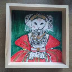 Handpainted Royal Cat Ceramic Tile - Framed Wall Decor - thumbnail 1