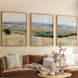 Golden Field Trio, Countryside Landscape Wall Art Set - thumbnail 4