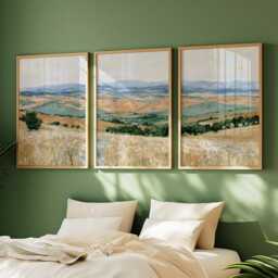 Golden Field Trio, Countryside Landscape Wall Art Set - thumbnail 2