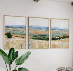 Golden Field Trio, Countryside Landscape Wall Art Set - thumbnail 1