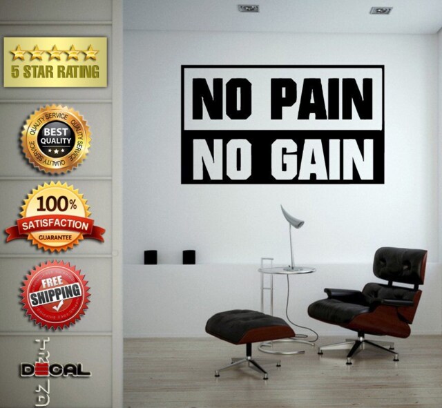 No Pain Gain Lifting Weights Training Gym Athletics Body Building Physical Education Gymnasium Wall Vinyl Sticker Mural Room Decor L1796 - image 1