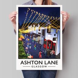Ashton Lane Print - Glasgow West End Poster Busy Street Illustration Scottish Art - thumbnail 3