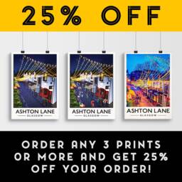 Ashton Lane Print - Glasgow West End Poster Busy Street Illustration Scottish Art - thumbnail 2