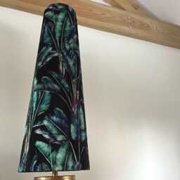 Leaves Velvet Cone Lampshade, Extra Tall Lampshade in Black - thumbnail 3