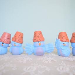 Whimsical Blue Ceramic Garden Birds With Flower Pots - Outdoor Decor, Stocking Stuffers, Miniature Art - thumbnail 2