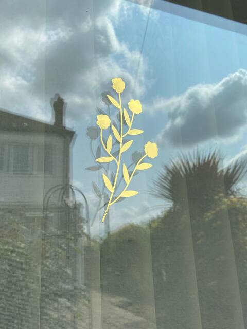 Set Of 3 Chrome Gold Flowers Window Stickers, Foil Decorative Decal Glass Awareness Visibility Stickers