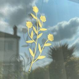 Set Of 3 Chrome Gold Flowers Window Stickers, Foil Decorative Decal Glass Awareness Visibility Stickers - thumbnail 3