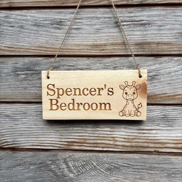 Personalised Giraffe Wooden Name Plate - Custom Engraved Kids Playhouse Sign - image 1