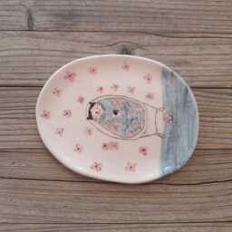 Handmade Ceramic Soap Dish Illustrated Tuxedo Cat in Bath - thumbnail 2