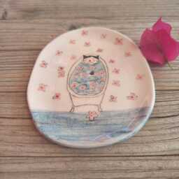 Handmade Ceramic Soap Dish Illustrated Tuxedo Cat in Bath - thumbnail 4