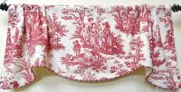 Waverly Country Life Weekend Garnet & Ivory Window Valance Lined Corded Rod Pocket Scalloped French Romantic Toile - thumbnail 1