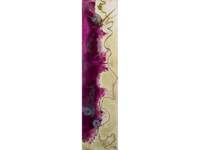 Gold & Purple Modern Clock For Wall Or Desk, Vertical Art Long Tall Narrow Decor, Unique Glass Home Decor - image 1