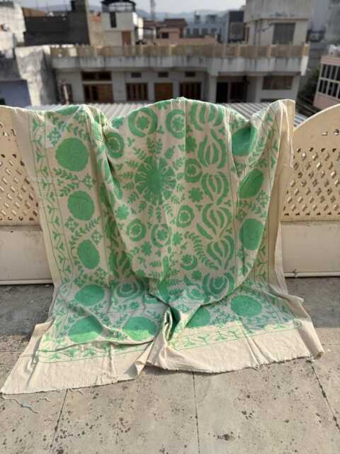 Boho Cotton Suzani Quilt - Handcrafted Embroidery, Artisan Textile, Reversible Bedspread Or Sofa Throw - image 1
