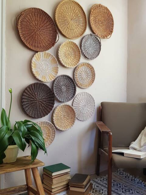Wicker Basket Wall Decor Set Boho Woven Plates - Set Of 12 - image 1