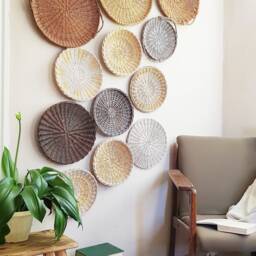 Wicker Basket Wall Decor Set Boho Woven Plates - Set Of 12 - thumbnail 3