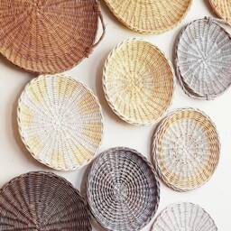 Wicker Basket Wall Decor Set Boho Woven Plates - Set Of 12 - thumbnail 2