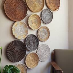 Wicker Basket Wall Decor Set Boho Woven Plates - Set Of 12 - thumbnail 4