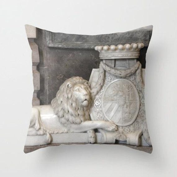 Lion & Coat Of Arms, Pillow Or Cover Home Decoration, Interior Design, Animal Decor, Monochromatic, Elegant - image 1
