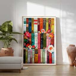 Vintage Library Poster, Book Art, Reading Lovers Gift, Antique Wall Floral Flowers - thumbnail 3