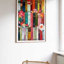 Vintage Library Poster, Book Art, Reading Lovers Gift, Antique Wall Floral Flowers - thumbnail 2