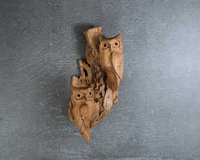 Handmade Wooden Owl Wall Decor Rustic Indonesian Wood Art 8 - image 1
