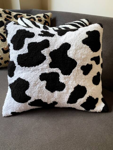 Hand Tufted Cow Print Punch Needle Pillow Covers, Black & White Embroidered Cushion Case, Jungle Home Decor Embroidery Rug - image 1
