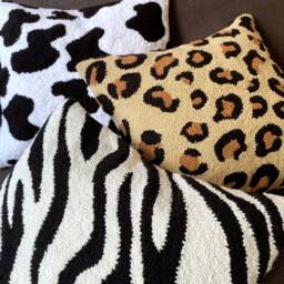 Hand Tufted Cow Print Punch Needle Pillow Covers, Black & White Embroidered Cushion Case, Jungle Home Decor Embroidery Rug - thumbnail 4