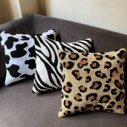 Hand Tufted Cow Print Punch Needle Pillow Covers, Black & White Embroidered Cushion Case, Jungle Home Decor Embroidery Rug - thumbnail 2