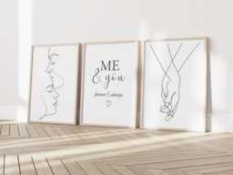 Couples Line Art Drawing Prints Heart Hands Kiss Love Abstract Romantic Bed Unframed - thumbnail 1