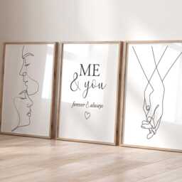 Couples Line Art Drawing Prints Heart Hands Kiss Love Abstract Romantic Bed Unframed - thumbnail 3