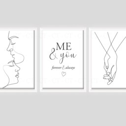 Couples Line Art Drawing Prints Heart Hands Kiss Love Abstract Romantic Bed Unframed - thumbnail 2