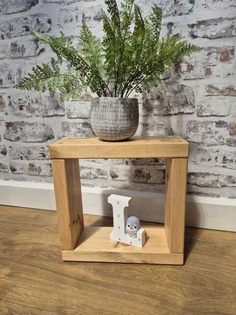 14.5cm Narrow Rustic Solid Wood Cube, Sofa End Side Table - image 1