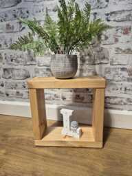 14.5cm Narrow Rustic Solid Wood Cube, Sofa End Side Table - thumbnail 1