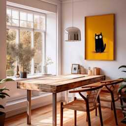 Black Cat Poster, Cute Wall Art Print, Bold Orange Background, Funny Minimalist Illustration, Quirky Animal Decor For Lovers - thumbnail 2