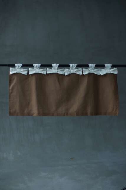 Linen Cafe Curtain With White Bows, Farmhouse Style - image 1