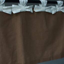 Linen Cafe Curtain With White Bows, Farmhouse Style - thumbnail 2