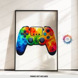 Gaming Controller Poster Prints - Set Of 3 Gamer - Teen Bedroom Decor Video Game Room Watercolour Wall Art Print - thumbnail 3