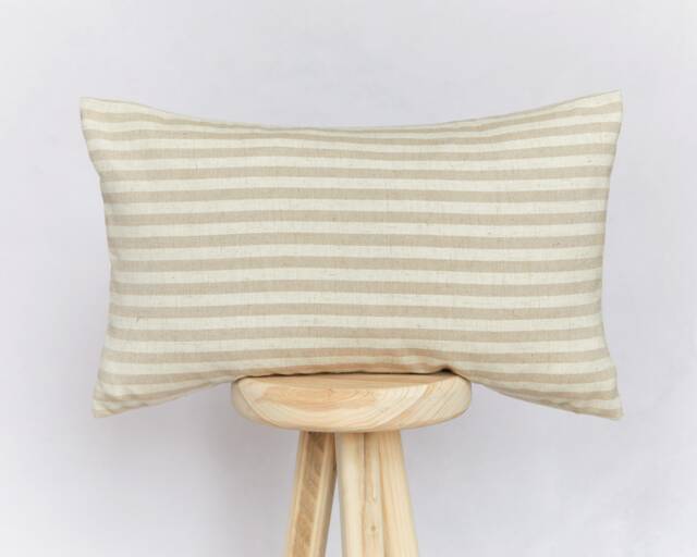 Beige Striped Lumbar Pillow Cover Farmhouse Cushion - 50x30cm - image 1