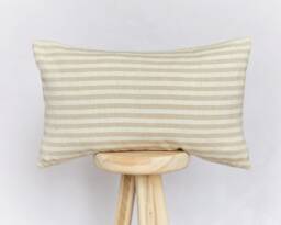 Beige Striped Lumbar Pillow Cover Farmhouse Cushion - 50x30cm