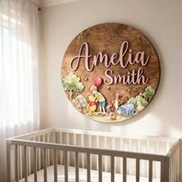 Personalized Winnie The Pooh Wooden Name Sign, Custom Nursery Wall Decor, Kids Room 3D Bedroom Decor - thumbnail 3