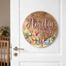 Personalized Winnie The Pooh Wooden Name Sign, Custom Nursery Wall Decor, Kids Room 3D Bedroom Decor - thumbnail 2