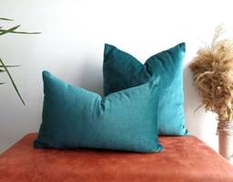 Teal Green Velvet Pillow Cover, Handmade Lumbar Cushion - thumbnail 1