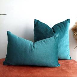 Teal Green Velvet Pillow Cover, Handmade Lumbar Cushion - thumbnail 4